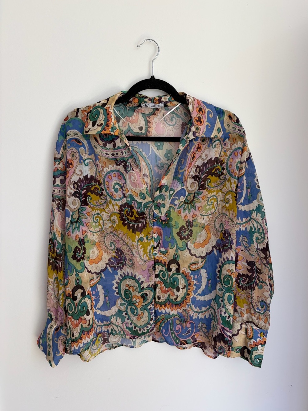 Zara Paisley Print Blouse Boho Lightweight Long Sleeve Button Front Top